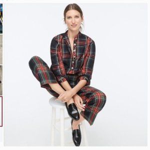 J. Crew Classic Fit Plaid Ruffled Jewel Button Popover Top  XXSP festive holiday
